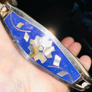 Elegant VINTAGE Blue abalone shell .925 Silver Women's Bracelet